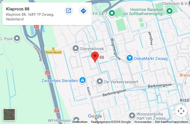 Kaart met de locatie van Autorijschool Karin de Ruiter aan de Klaproos 88 in Zwaag